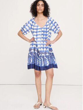 Banana Republic Blue and White Geometric Linen blend Dress